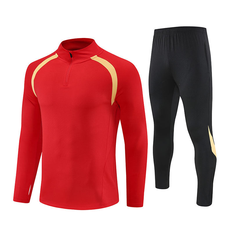 Half-Zip Pullover Football Training Suit Set Light Plate Long-Sleeved Autumn and Winter Appearance Suit Knitted Sportswear Customization