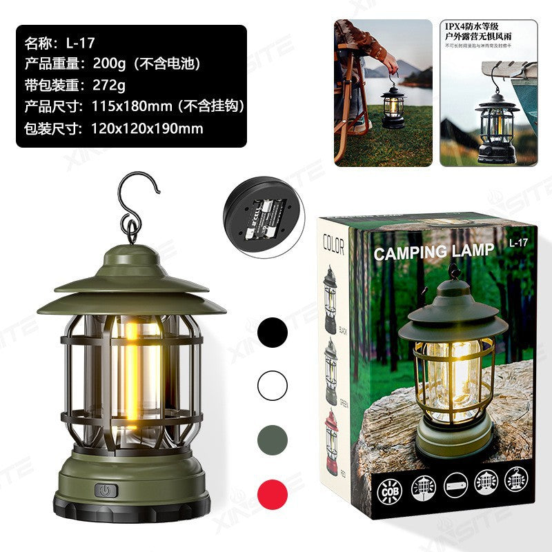 Cross-border new camping lamp outdoor multi-functional camping tent lamp retro lantern cob rechargeable portable lamp for home use