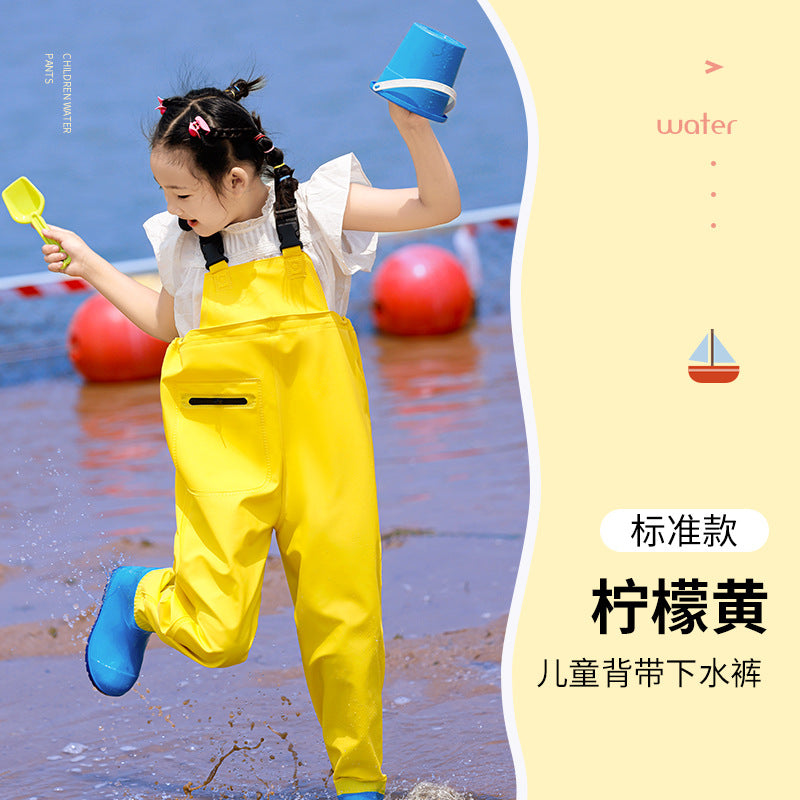 Children's water-playing one-piece water pants sea-catching equipment kindergarten boys and girls rain boots full body waterproof beach rain pants