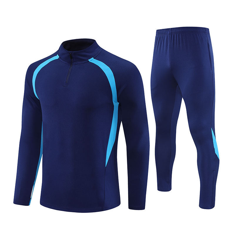Half-Zip Pullover Football Training Suit Set Light Plate Long-Sleeved Autumn and Winter Appearance Suit Knitted Sportswear Customization