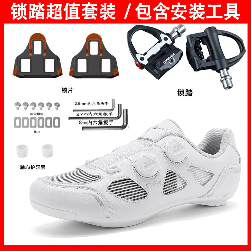New Summer Hollow Road Bike Lock Shoe Set Hard-Soled Breathable Lock-Free Cycling Shoes Women's Power-Assisted Mountain Bike Lock Shoes