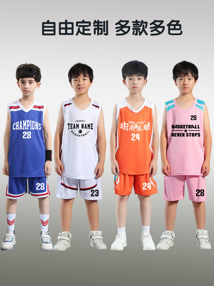 Children's Basketball Uniform Set Men's Basketball Team Uniform Jersey Basketball Training Camp School Sports Meeting Children's Basketball Team Uniform Number Printing