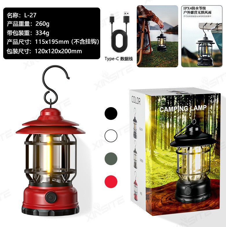 Cross-border new camping lamp outdoor multi-functional camping tent lamp retro lantern cob rechargeable portable lamp for home use