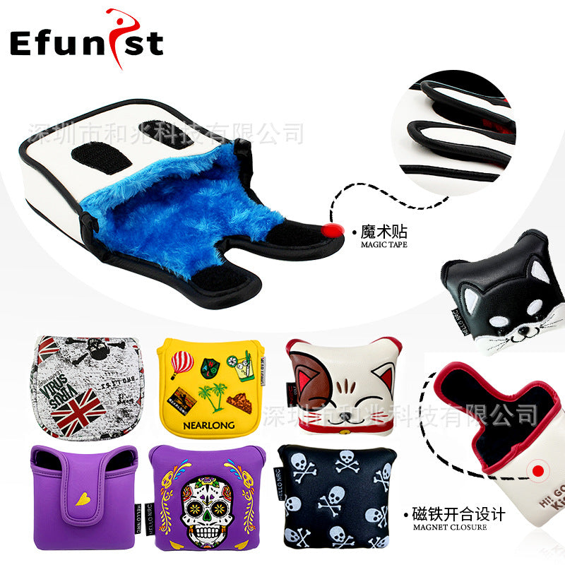 Golf club cover Square putter cover a variety of PU waterproof fabric inside thickened plush protective magnetic cap cover