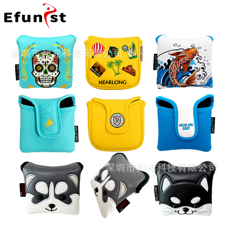Golf club cover Square putter cover a variety of PU waterproof fabric inside thickened plush protective magnetic cap cover