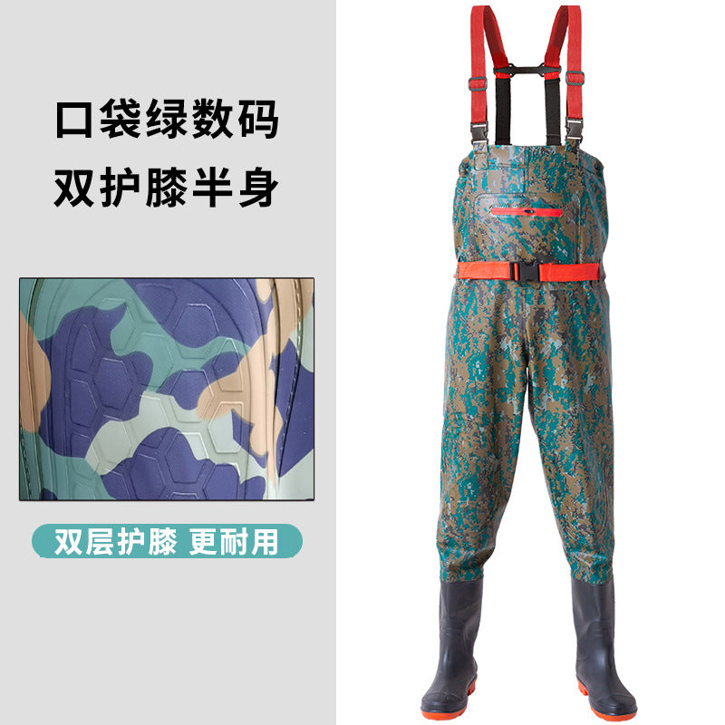 Anti-puncture Steel Bottom Double Knee-pads Water Pants Half-length Rain Pants Waterproof Clothes Catching Fish-catching Hooded Fishing Leather Fork Water Vent