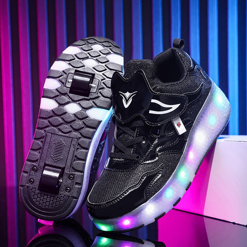 Factory Direct Sale Children's Light-Up Roller Shoes with Double Wheels, Invisible Student Roller Skates with Wheels for Walking, Suitable for Girls