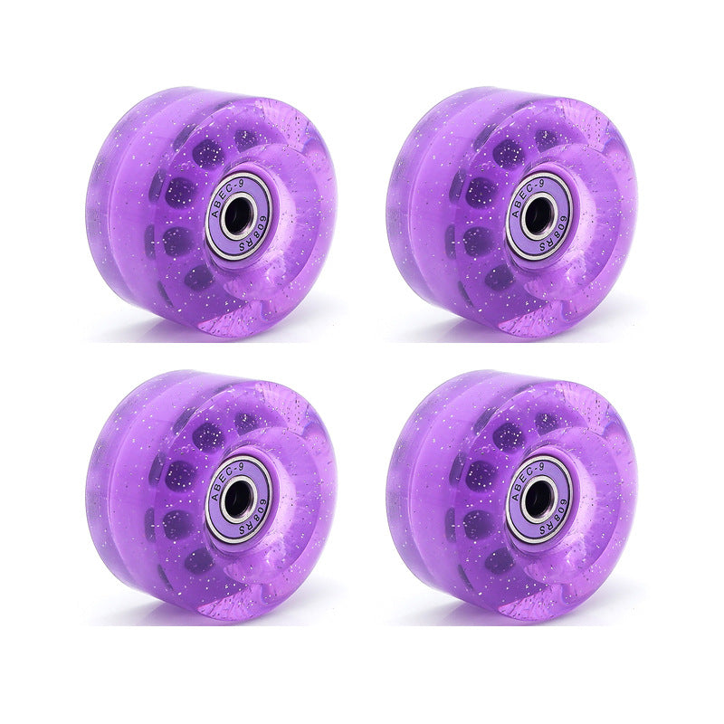 Cross-Border double-row skates transparent color non-luminous wheel four-wheel roller skates sequins pink wheel skateboard Universal