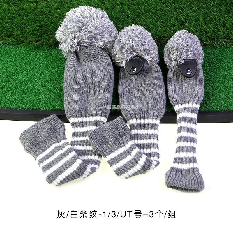 Golf striped wool wooden rod cover knitted cap cover wooden rod accessories club protective cover 1/3/UT/3 1 group