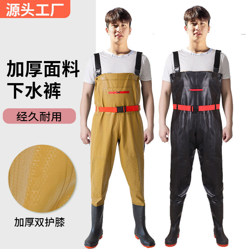 Anti-puncture Steel Bottom Double Knee-pads Water Pants Half-length Rain Pants Waterproof Clothes Catching Fish-catching Hooded Fishing Leather Fork Water Vent