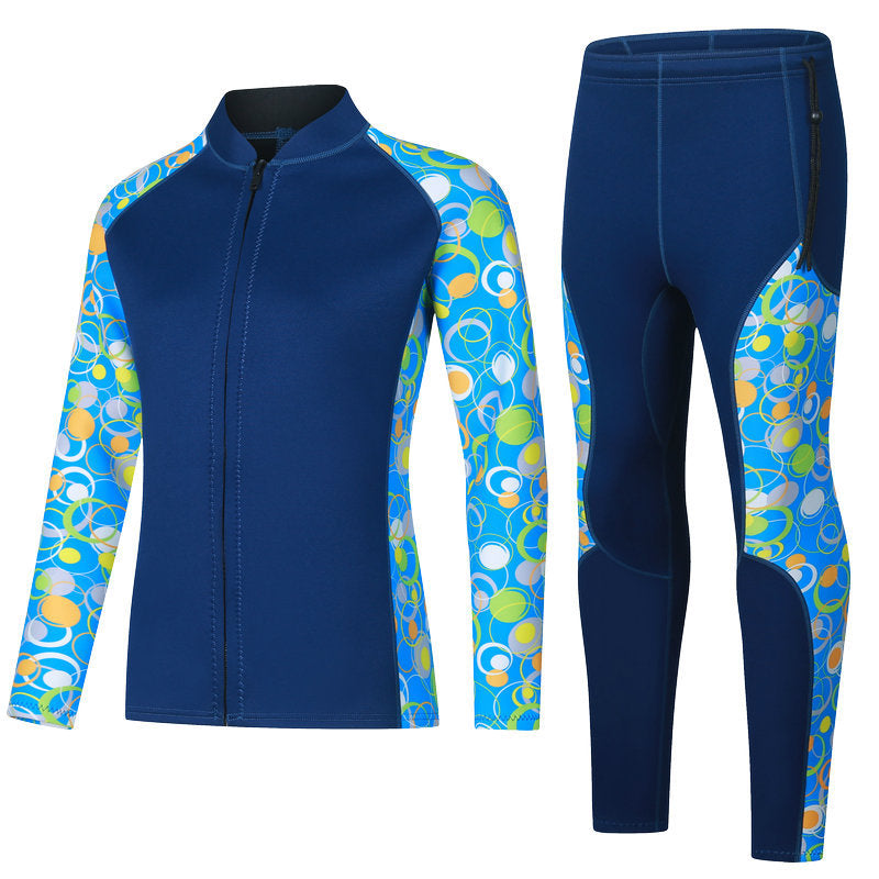 3mm Couple's Diving Wetsuit for Women, Two-Piece Long-Sleeve and Long Pants, Warm, Cold-Proof, Sun-Protective, Wet-Style Surfing, Snorkeling, and Swimming Suit