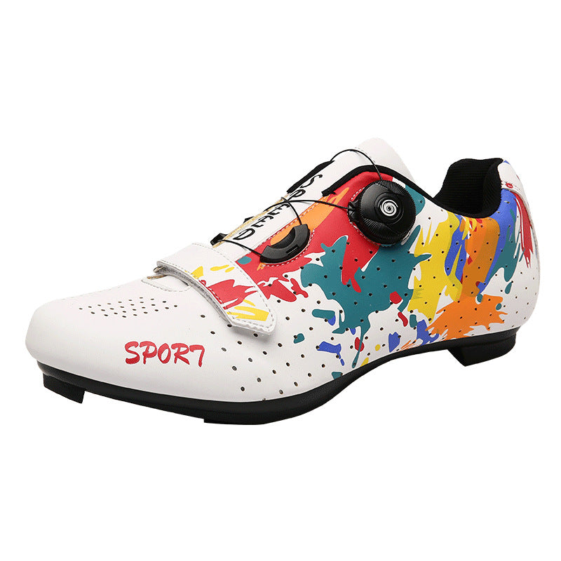 Mountain Bike Lockless Cycling Shoes Men's and Women's Graffiti Road Bike Lock Shoes Hard Sole Dynamic Bicycle Shoes Bicycle Professional Shoes
