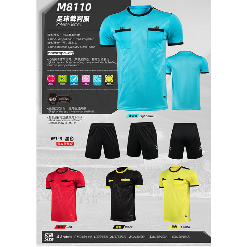 Quick-drying football referee uniform suit men's printed team uniform adult Referee Jersey student competition equipment football uniform summer