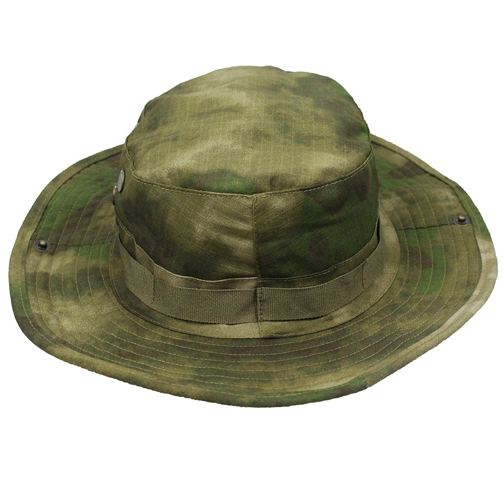 Camouflage Fisherman Hat Summer Hat with Windproof Rope Large Brim Sun Protection Hat Outdoor Hiking Fishing Sun Hat