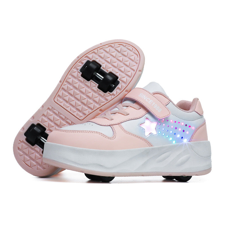 Cross-border heywalk shoes children invisible four-wheel retractable pulley shoes flash fashion skates 4-wheel sports men