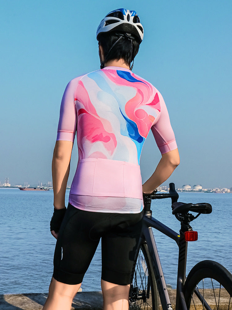Colored Powder Riding Clothes Men's Spring and Autumn Road Bike Riding Long-sleeved Short-sleeved Professional Quick-drying High-elastic Top Dream Color