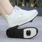 Children's Heelo Shoes for Boys and Girls Adult Two-Wheel Skating Shoes with Lace Wheels Shoes for Students Low-top Casual Shoes Universal No