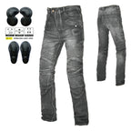Volero Motorcycle Anti-Fall Riding Pants for Men, Casual Retro Washed Distressed Gray-Blue Motorcycle Jeans