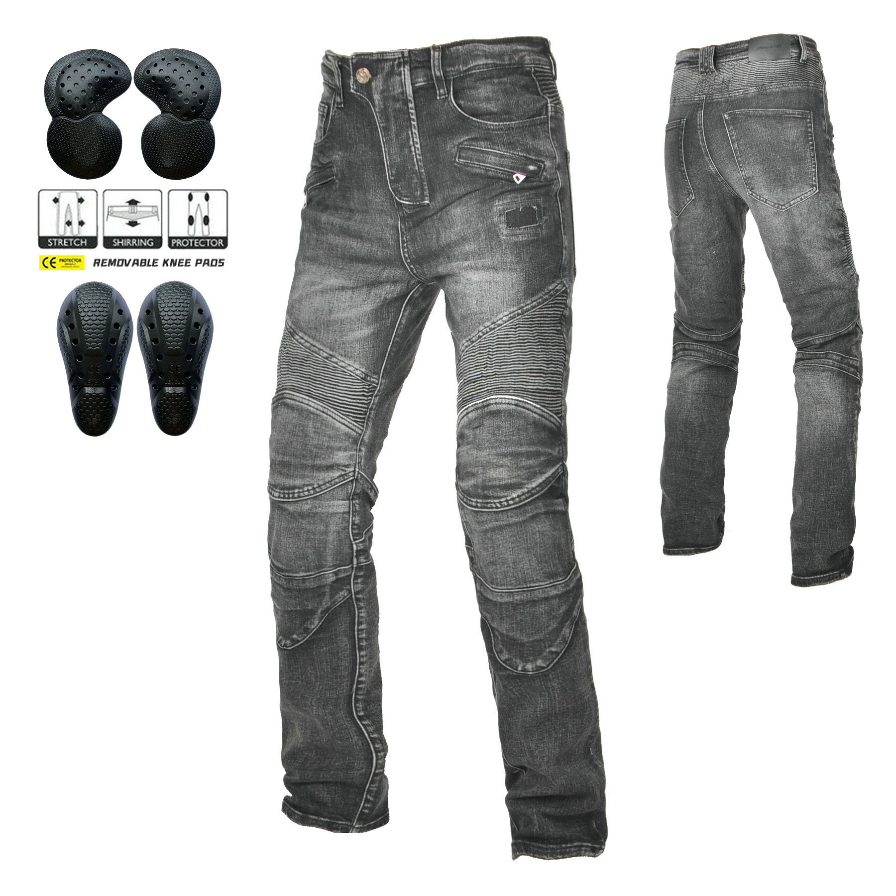 Volero Motorcycle Anti-Fall Riding Pants for Men, Casual Retro Washed Distressed Gray-Blue Motorcycle Jeans