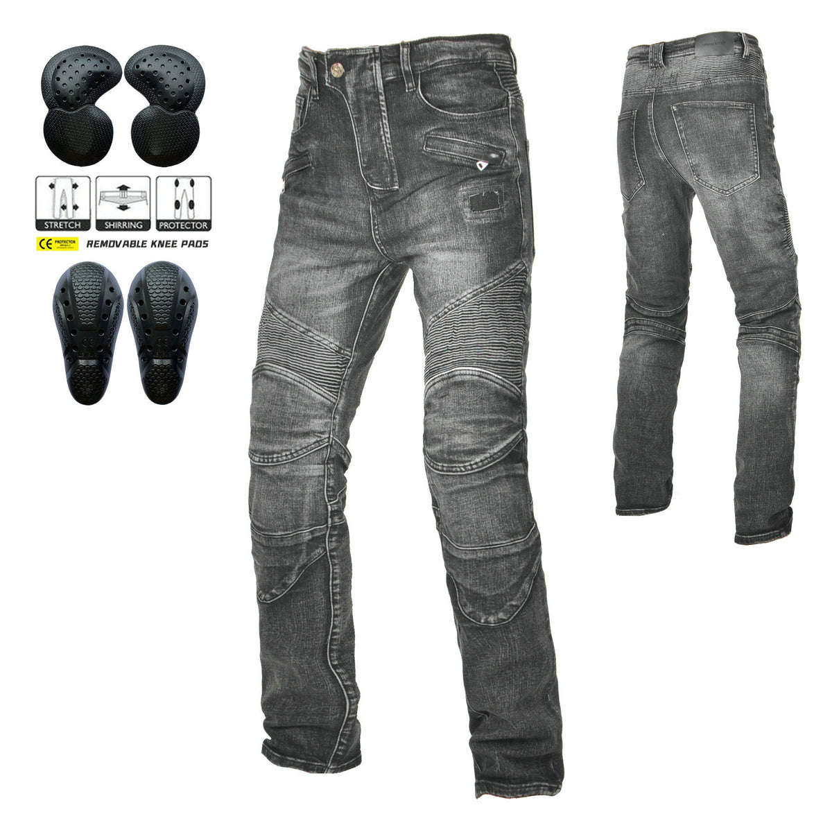 Volero Motorcycle Anti-Fall Riding Pants for Men, Casual Retro Washed Distressed Gray-Blue Motorcycle Jeans