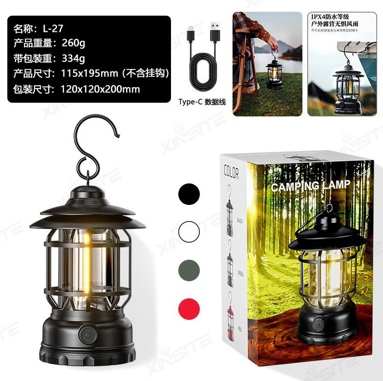 Cross-border new camping lamp outdoor multi-functional camping tent lamp retro lantern cob rechargeable portable lamp for home use