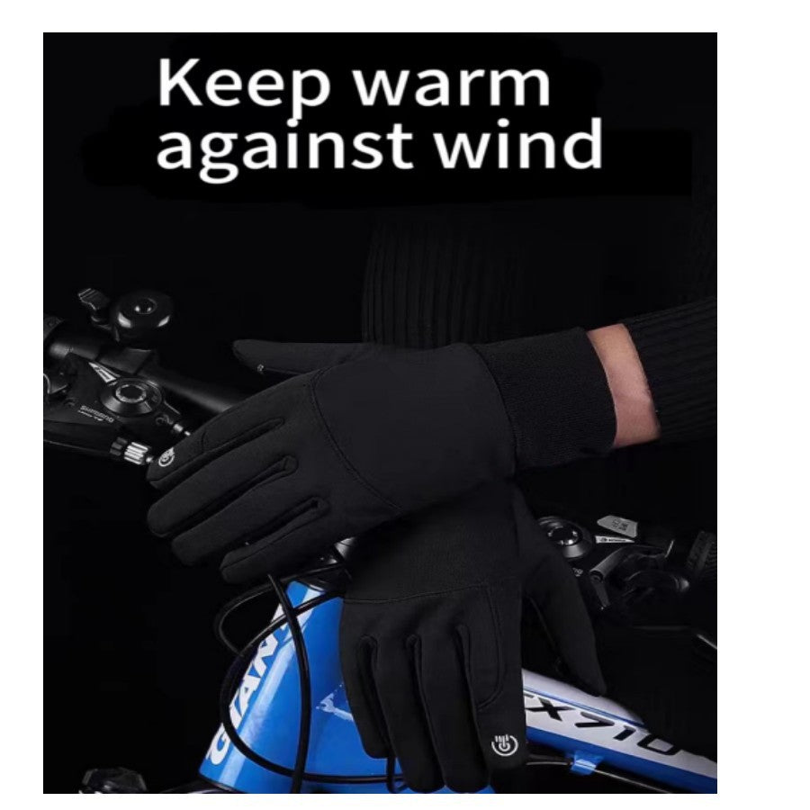 24 new foreign trade batch can ding LOGO windproof waterproof plus thin velvet 2 color riding sports long finger gloves