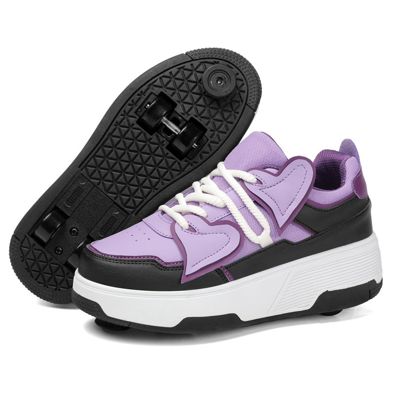 Factory Direct Sales New Children's Four-Wheel Heelys Shoes for Girls and Girls Invisible Roller Skates Cross-Border Student Roller Skating