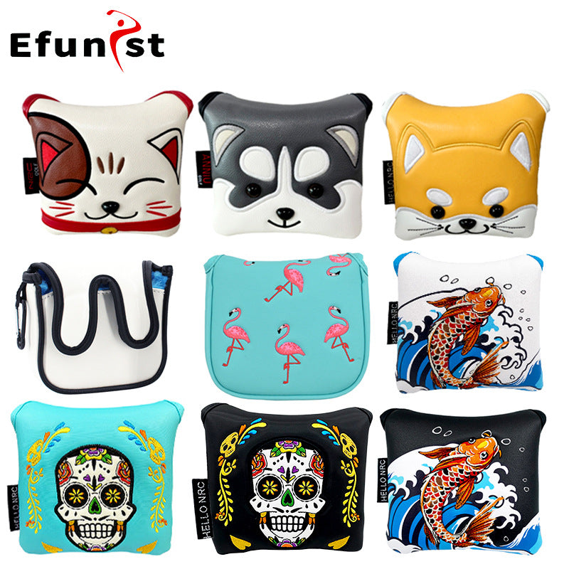 Golf club cover Square putter cover a variety of PU waterproof fabric inside thickened plush protective magnetic cap cover