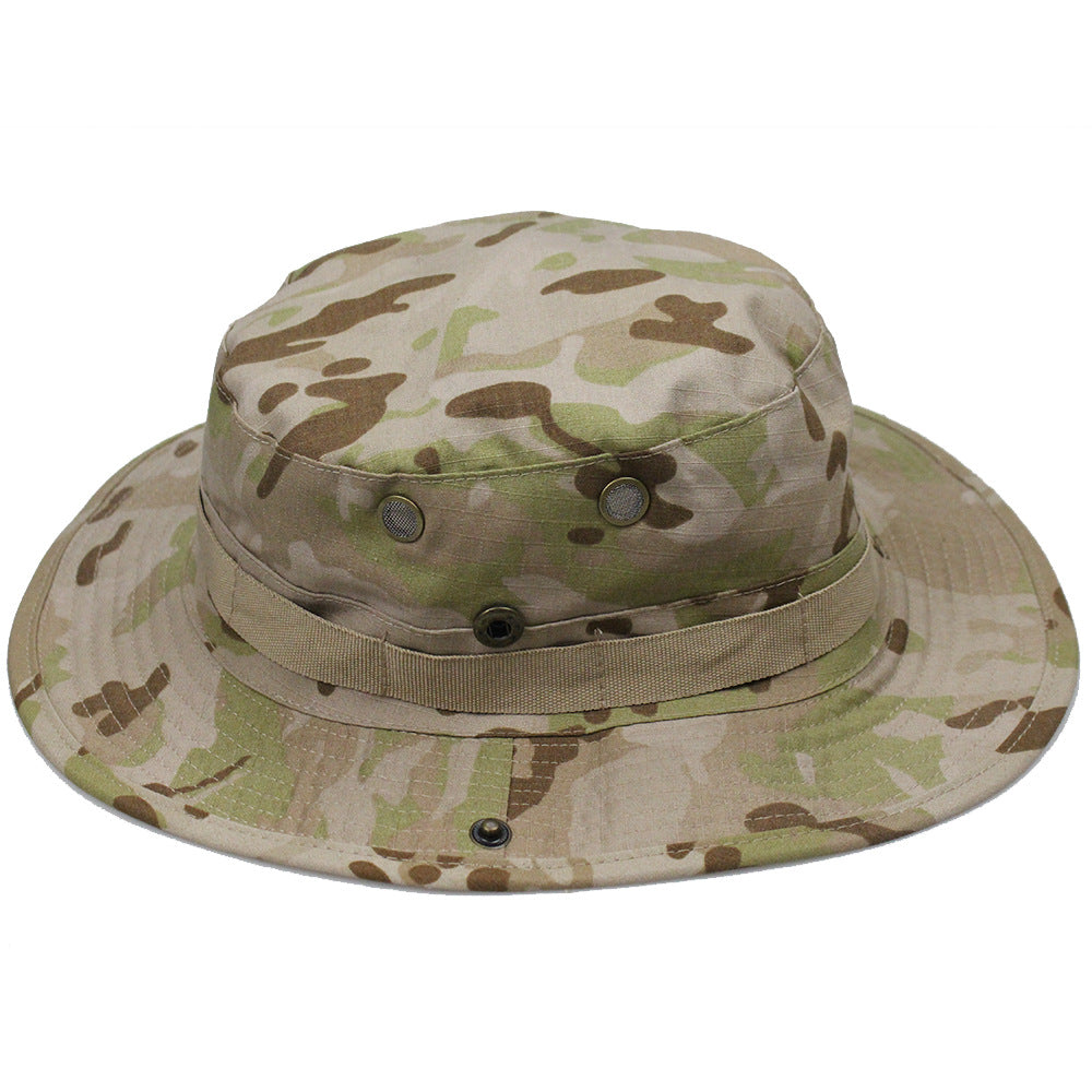 Camouflage Fisherman Hat Summer Hat with Windproof Rope Large Brim Sun Protection Hat Outdoor Hiking Fishing Sun Hat