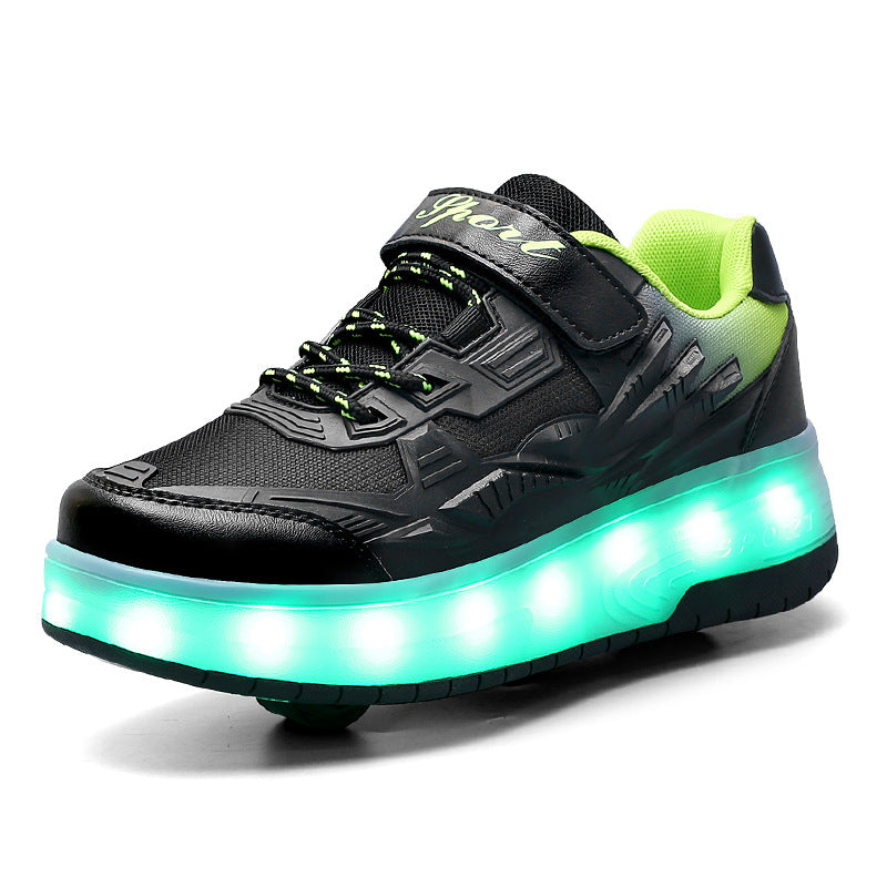 Children's heloo shoes summer two-wheel pulley shoes rechargeable invisible wheels adult skates source factory direct sales