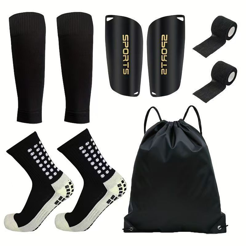 Temu Five-Piece Set of Yellow Sports Socks, Football Socks, Mid-Tube Glue Anti-Slip Socks, Leg Guards, Bandage Drawstring Bag