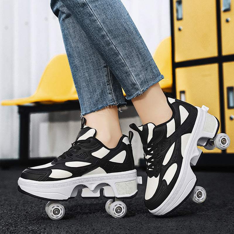 Cross-border heywalk shoes children invisible four-wheel retractable pulley shoes flash fashion skates 4-wheel sports men