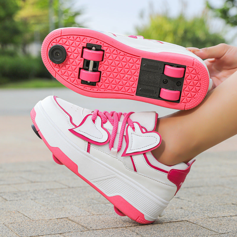 Girls' Roller Shoes Autumn and Winter New Model Children's Four-Wheel Automatic Sliding Skates for Older Kids Sports Roller Shoes