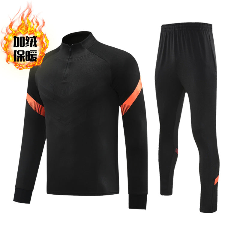 Autumn and Winter Velvet Half-Zip Pullover Long-Sleeved Training Clothing Set Kidsren's Football Appearance Clothing Running Sportswear Customization