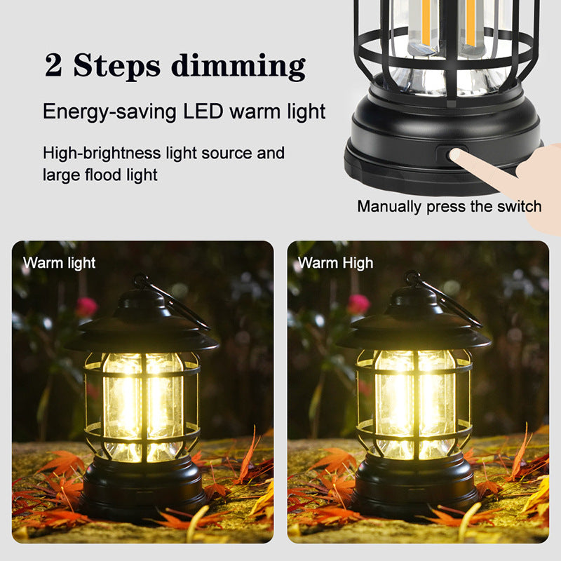 Cross-border new camping lamp outdoor multi-functional camping tent lamp retro lantern cob rechargeable portable lamp for home use