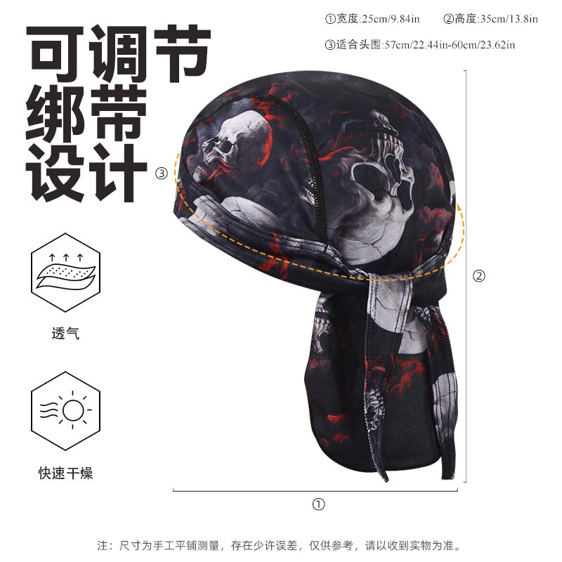 Cross-border Sports Running Headscarf Printed Skull Pirate Hat Baotou Hat Breathable Pullover Hat Lined Riding Cap