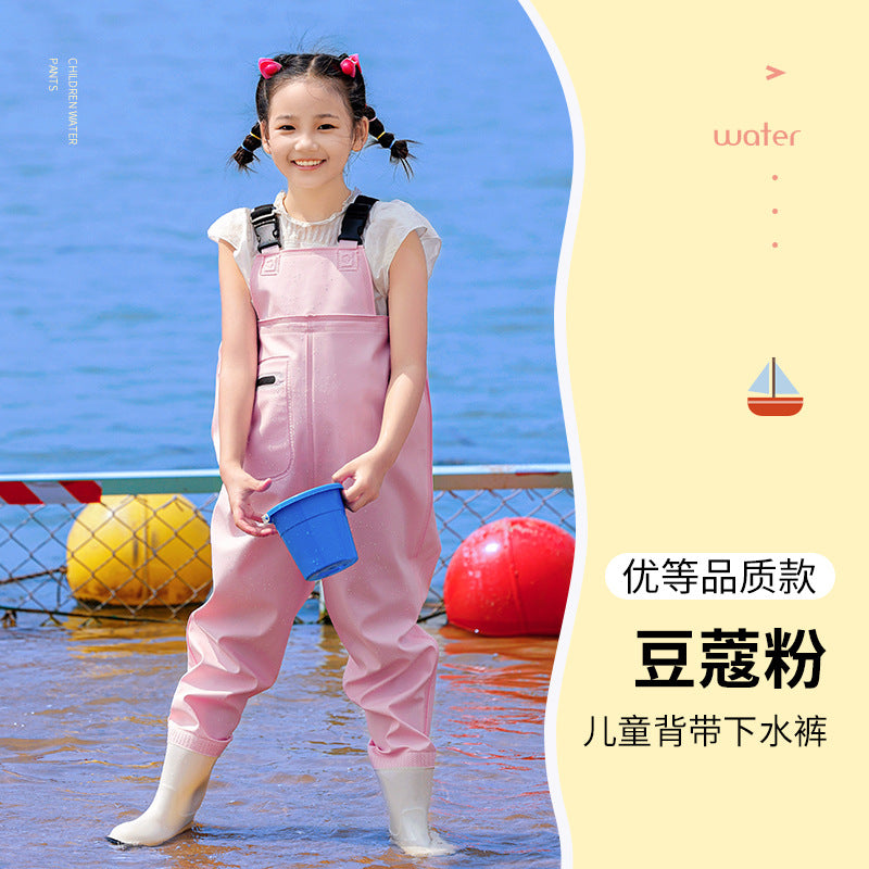 Children's water-playing one-piece water pants sea-catching equipment kindergarten boys and girls rain boots full body waterproof beach rain pants