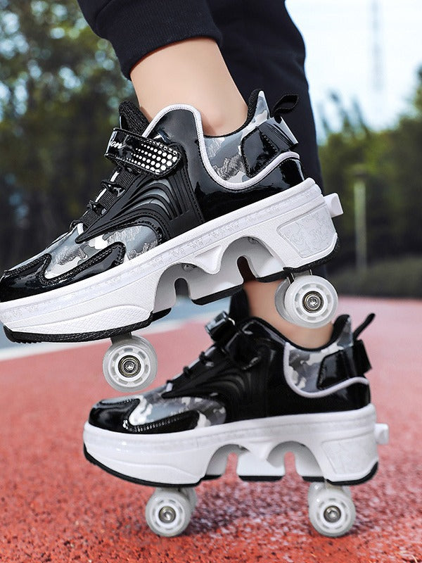 Pulley heloo shoes roller skates four-wheel deformation shoes double-row wheel shoes four-wheel two-wheel skates