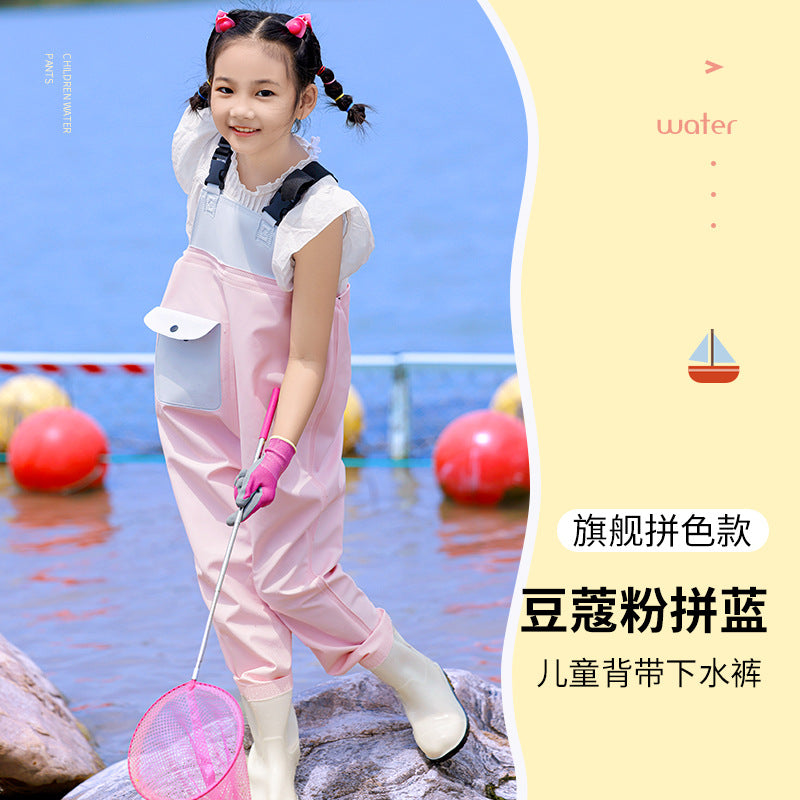 Children's water-playing one-piece water pants sea-catching equipment kindergarten boys and girls rain boots full body waterproof beach rain pants