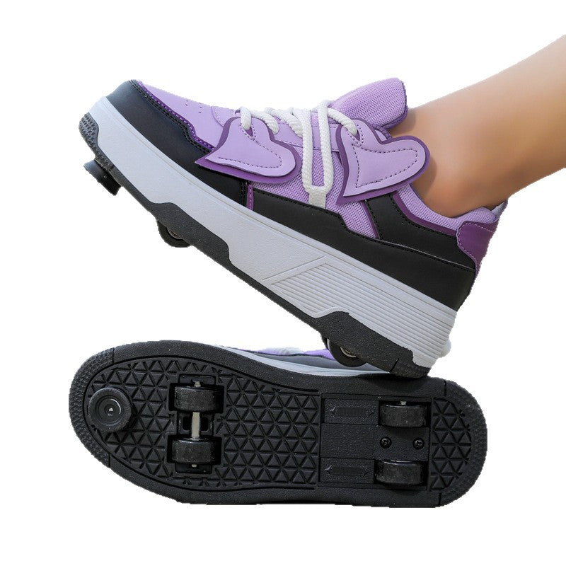 Factory Direct Sales New Children's Four-Wheel Heelys Shoes for Girls and Girls Invisible Roller Skates Cross-Border Student Roller Skating