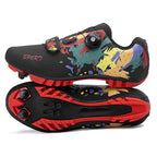 Mountain Bike Lockless Cycling Shoes for Men and Women, Graffiti Road Bike Lock Shoes, Hard-Soled Dynamic Cycling Shoes, Professional Bicycle Shoes
