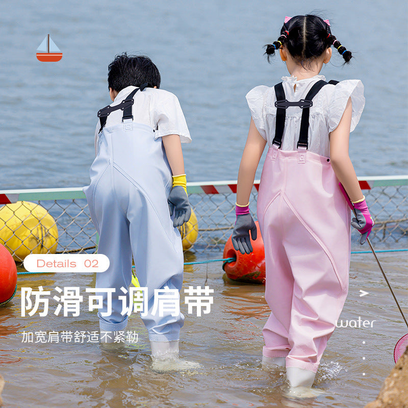 Children's water-playing one-piece water pants sea-catching equipment kindergarten boys and girls rain boots full body waterproof beach rain pants
