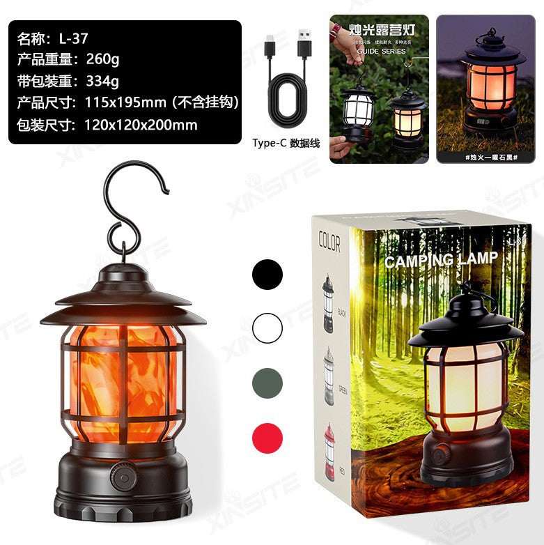 Cross-border new camping lamp outdoor multi-functional camping tent lamp retro lantern cob rechargeable portable lamp for home use