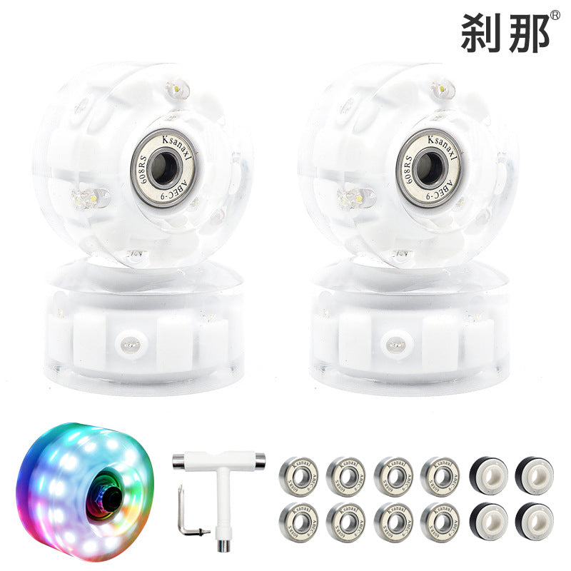 6 lights double row roller skates transparent flash wheel four-wheel roller skate universal PU light-emitting wheel indoor outdoor wheel