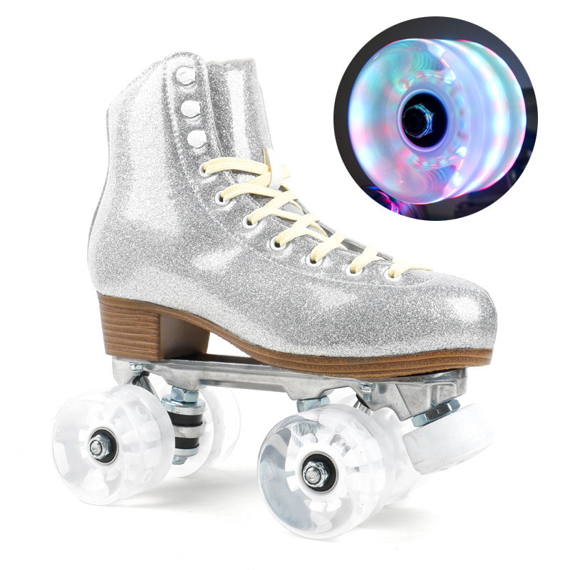 6536 double-row roller skates color luminous wheel four-wheel roller skates land skateboard universal PU transparent flash wheel