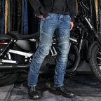 Volero Motorcycle Anti-Fall Riding Pants for Men, Casual Retro Washed Distressed Gray-Blue Motorcycle Jeans