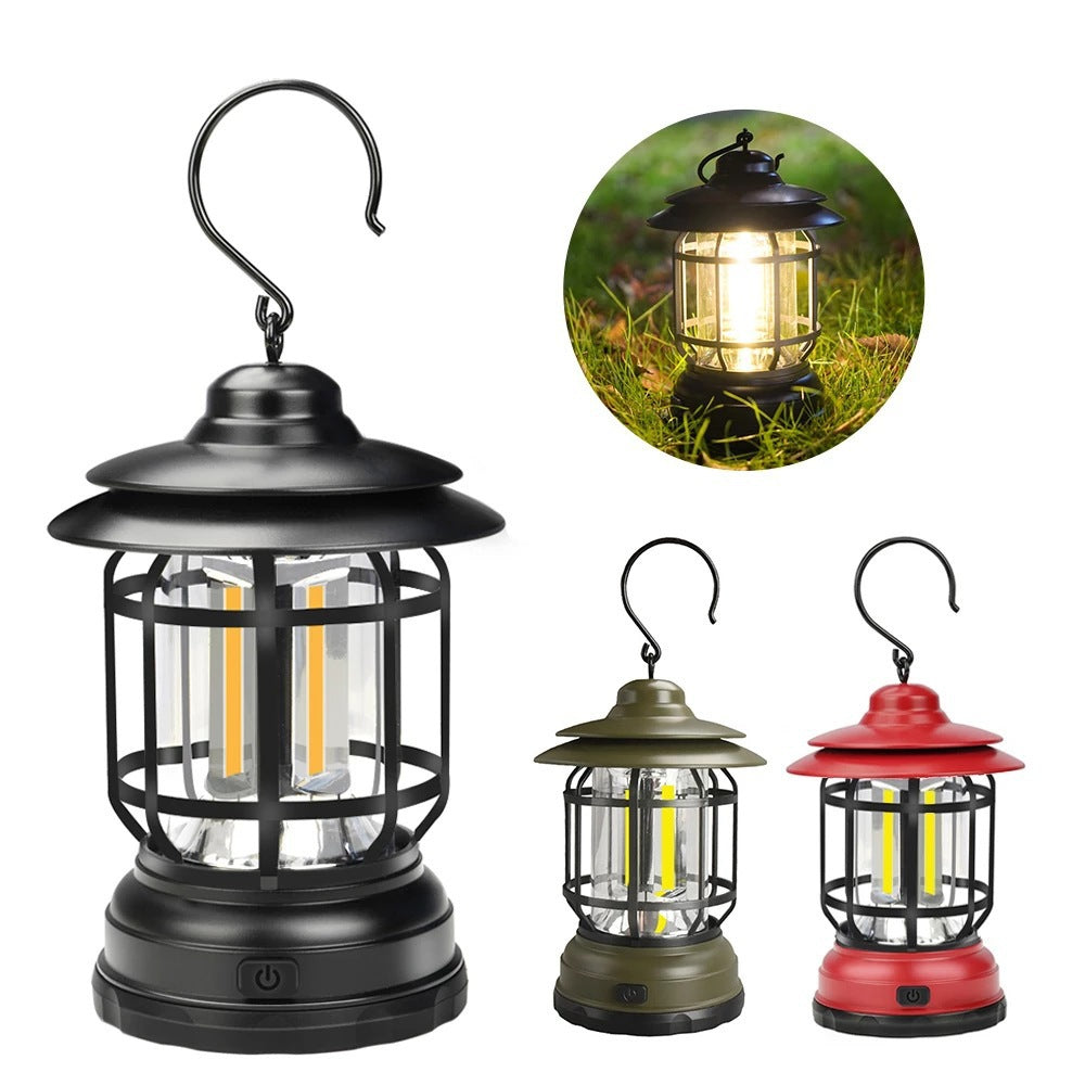 Cross-border new camping lamp outdoor multi-functional camping tent lamp retro lantern cob rechargeable portable lamp for home use