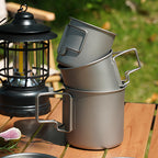 TA1 Pure Titanium Mug Outdoor Picnic Water Cup Coffee Cup Camping Tea Portable Single Layer Folding Handle Drinking Water