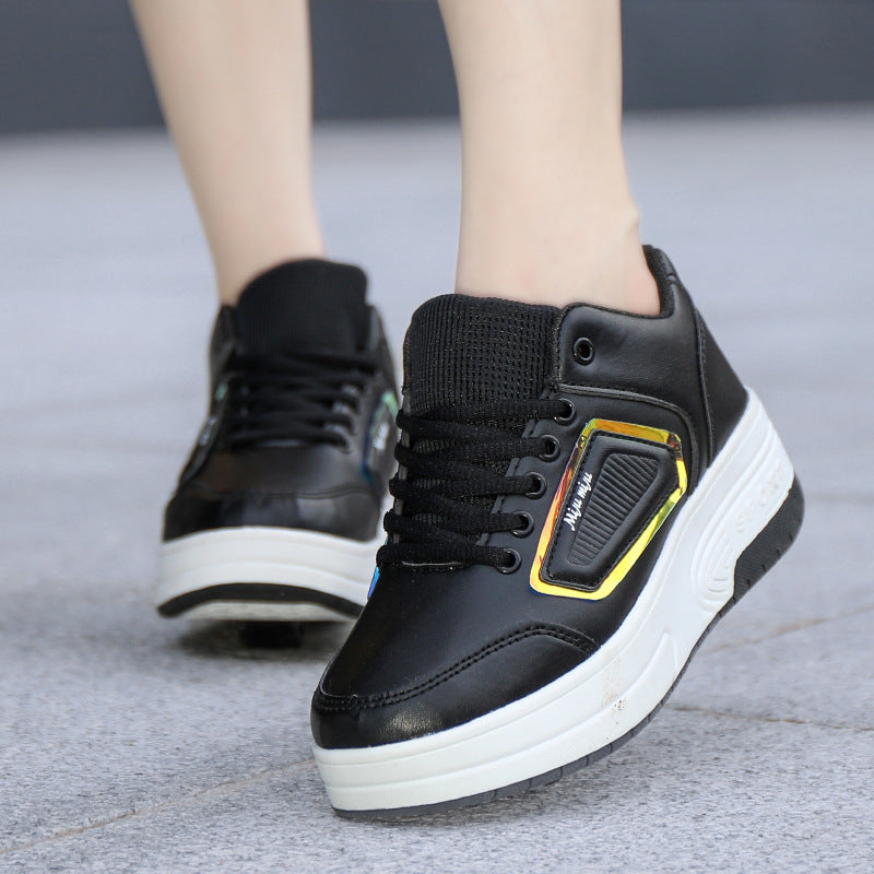 Children's Heelo Shoes for Boys and Girls Adult Two-Wheel Skating Shoes with Lace Wheels Shoes for Students Low-top Casual Shoes Universal No
