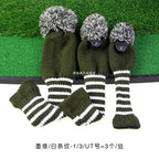 Golf striped wool wooden rod cover knitted cap cover wooden rod accessories club protective cover 1/3/UT/3 1 group